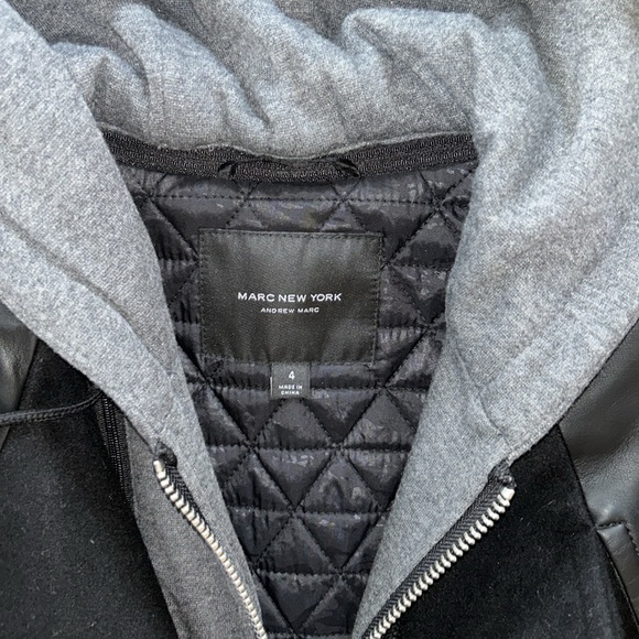 Marc New York Black Coat Wool Sweatshirt Hood Midi Women’s US Size 4 Small - Picture 3 of 12